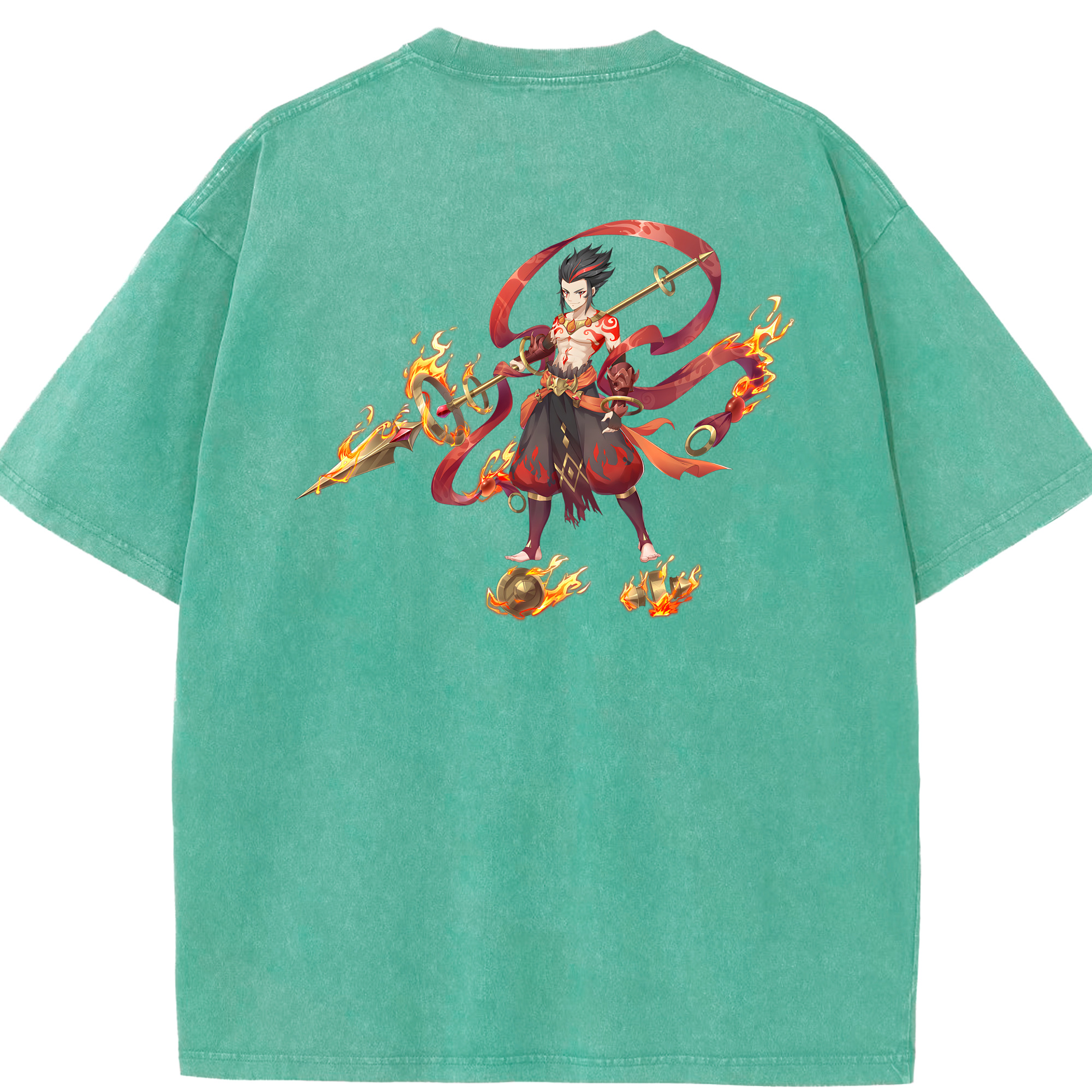 （画像用） Ne Zha 2 ナタ 魔童の大暴れ 綿100% ヴィンテージ風 半袖Tシャツ（背面プリント）